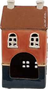 Oranžový keramický svietnik na čajovú sviečku domček Amster Village - 12*9*22 cm