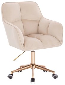 LuxuryForm DESIGN Kreslo AMALFI VELUR na zlatej podstave s kolieskami - krémové
