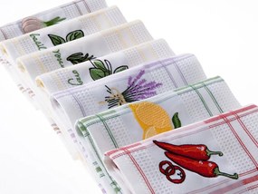 Kuchynská vaflová utierka s výšivkou Kohút - modré káro