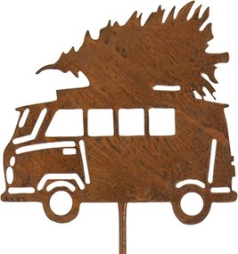Rustikálny hrdzavý zápich auto so stromčekom Hearts Rust - 26*1*75 cm