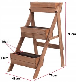 Drevený stojan na kvety — 3-poschodový kvetináč z prírodného dreva