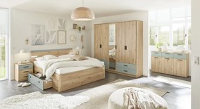 Šatníková skriňa so zrkadlom Savina 225 cm, dub artisan/šalviová