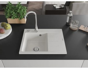 Mexen Ben, 1-komorový granitový drez 600x500x190 mm, ľavý+ chrómový sifón, biela, 6522605000-20