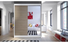 Skriňa s posuvnými dverami Belgia I, Farby: biely / dub artisan, Osvetlenie: osvetlenie LED RGB - farebné
