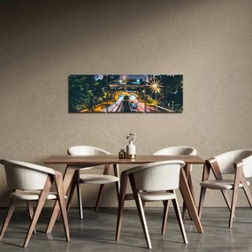 Obraz nočného mesta (s hodinami) (90x30 cm)