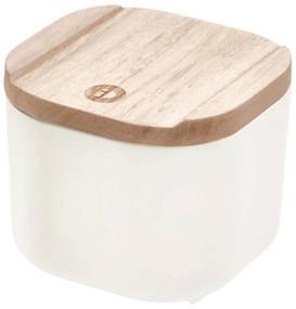 Biely úložný box s vekom z dreva paulownia iDesign Eco, 9 x 9 cm
