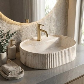 Rea Marcela Saturn, umývadlo na dosku 500×360×135 mm, béžová matná-imitácia kameňa, REA-U3515