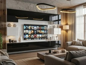 Obývacia stena Belini Premium Full Version  čierny lesk / biely lesk + LED osvetlenie Nexum 37