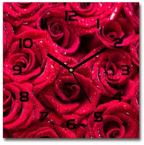 Sklenené hodiny štvorec Kvapky na ružiach pl_zsk_30x30_c-f_122317792