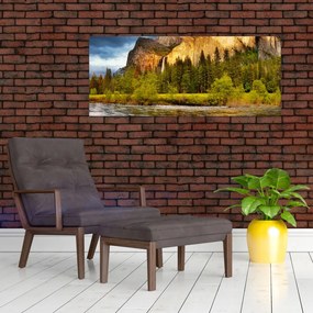 Obraz - Skaly pri jazere (120x50 cm)