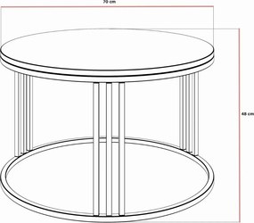 KONFERENČNÝ STOLÍK LEONARDO 2 BIELY MRAMOR + MEDENÝ LESK 70 cm