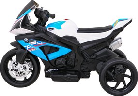 Ramiz BMW HP4 detský motocykel na batérie modrý + 3 kolieska + LED + MP3 USB + ekokoža