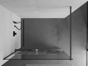 Mexen Kioto+, sprchová zástena Walk-In s poličkou a vešiakom 80 x 200 cm, 8mm číre sklo biely vzor, grafitový profil, 800-080-121-95-85