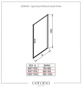 CERANO - Sprchové krídlové dvere Porte L/P - 8 mm - čierna matná, grafitové sklo - 90x195 cm, CER-CER-8050BD7249