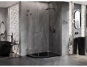 Mexen Lunar, L pravý polkruhový sprchový kút 80 x 70 cm, 8mm číre sklo, grafitový profil, 833L-080P-070L-95-00