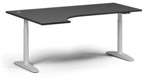 Výškovo nastaviteľný stôl OBOL, elektrický, 675-1325 mm, rohový ľavý, doska 1800x1200 mm, biela zaoblená podnož, grafit