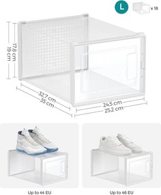 Boxy na topánky, balenie 18 ks, do veľkosti 46, stohovateľné, číre a biele