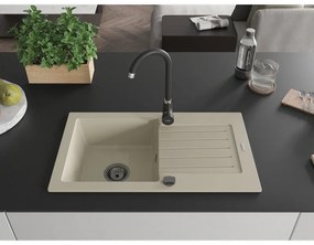 Mexen Pablo, granitový drez 752x436x161 mm, 1-komorový, béžová s čiernym sifónom, 6510751010-69-B