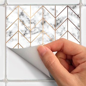 Sada 9 samolepiek na stenu Ambiance Marble and Gold Line, 20 x 20 cm