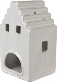 Béžový porcelánový domček svietnik na čajovú sviečku Christmas House L - 10*9*17 cm