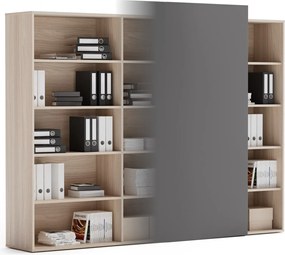 Kancelársky regál s posuvným panelom BLOCK, 2390 x 400 x 1748, grafitová