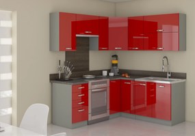 Rohová kuchyňa Roslyn 170 + 130 cm (sivá + červená). Vlastná spoľahlivá doprava až k Vám domov. 1018290