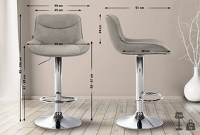 2x Barová stolička Vonore - látka, chróm - Sivo hnedá (Taupe)