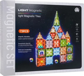 Magnetická stavebnica LIGHT MAGNETIC s podsvietením, 75 dielikov