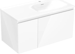 Mexen Orio, kúpeľňová skrinka 90 cm s pravým umývadlom Vela, 1S, 1D, biela lesklá, 91A13-09047-3-BBFF00-W23P00