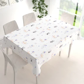 Biante Detský bavlnený obdĺžnikový obrus Sandra SA-374 Pandy líšky a zajačiky s balónikmi 120x140 cm