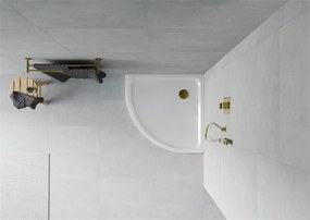 Mexen SLIM - Štvrťkruhová sprchová vanička 90x90x5cm + zlatý sifón, biela, 41109090G