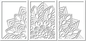 SENTOP | 3-dielna mandala kvetov – moderná drevená nástenná dekorácia do obývačky | SENTOP HDF0583-60 x 30-WENGE