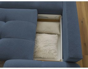 Modrá ženilková rozkladacia/s úložným priestorom rohová pohovka (ľavý roh/s leňoškou) Roxelane – Bobochic Paris