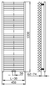 Aqualine, TONDI vykurovacie teleso 450x1330 mm, stredové pripojenie, biela, DT470T