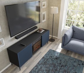 TV skrinka/stolík s elektrickým krbom FPB 2D 170 C Rowanna (čierna + tmavomodrá). Akcia -20%. Vlastná spoľahlivá doprava až k Vám domov. 1125095