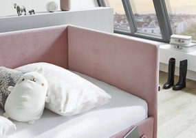 Detská posteľ loop 90 x 200 cm s bočnicou a úložným priestorom ružová MUZZA