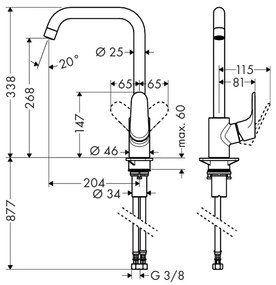 Hansgrohe Focus M41, kuchynská páková batéria 260, 1jet, chrómová, HAN-31820000