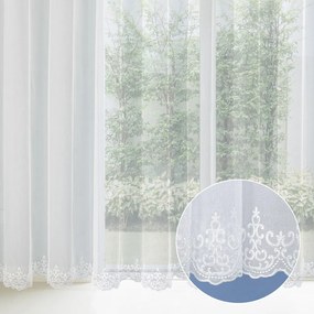 Biela záclona s perleťovo vytkávanou bordúrou zámocký vzor do oblúčka ZAC-028 výška 300 cm Šitie na mieru