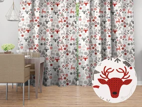 Biante Bavlnený záves Sandra SA-541 Sivo-červené vianočné motívy na bielom 150x180 cm