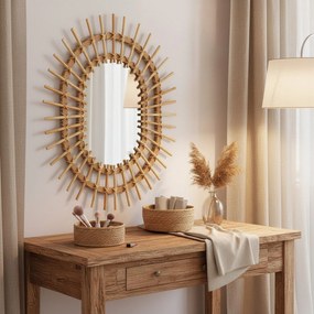 Tutumi Tutumi, nástenné zrkadlo Boho 57x49 cm QDJ5749, svetlá hnedá, HOM-02819