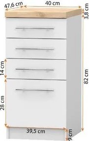 Spodná kuchynská skrinka so šuplíkmi INEZ - 40 cm - biela/dub craft zlatý