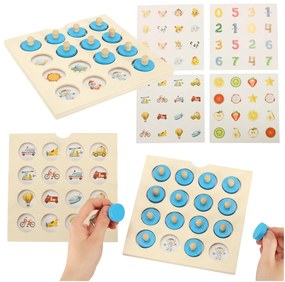 KIK Dřevěná desková hra puzzle paměť + 4 karty