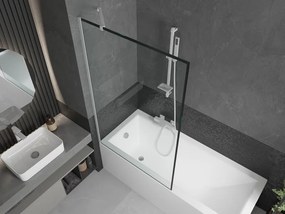 Mexen Next, vaňová zástena 1-krídlová 100 x 150 cm, fixné krídlo, 6 mm číre sklo s čiernym vzorom, biely profil, 895-100-000-00-70-20