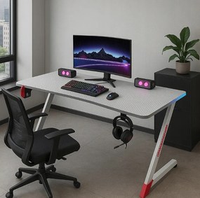 Biely herný PC stôl s RGB LED osvetlením Šírka: 120 cm