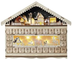 EMOS LED drevený adventný kalendár, teplá biela, 19x40cm, 2xAA, časovač