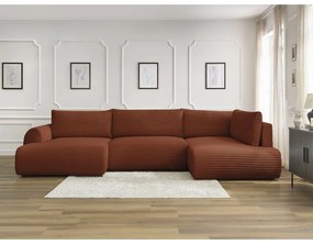 Menčestrová rozkladacia rohová pohovka v tehlovej farbe (ľavý roh/do "U") Lucien – Bobochic Paris