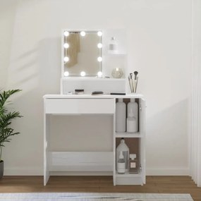 Toaletný stolík s LED lesklý biely 86,5x35x136 cm