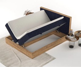Boxspring posteľ s úložným priestorom v tmavomodro-prírodnej farbe 140x200 cm Asahi – Maison de Rêve