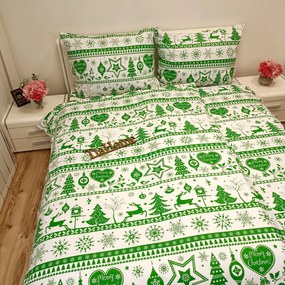 Obliečky bavlnené Vianočné obliečky Christmas zelené - 1x Vankúš 90x70cm, 1x Paplón 140x200cm
