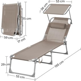 Záhradné lehátko LAGUNA s nastaviteľnou clonou, 193x53x29cm, hnedošedá (taupe) SongmicsHome